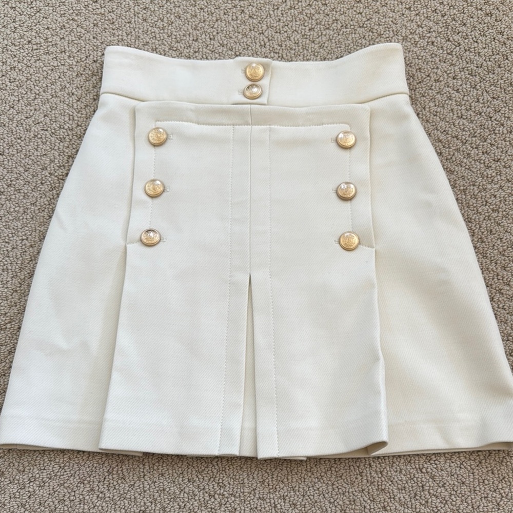 RUE size 34 Cream Skirt with Gold Button Accents